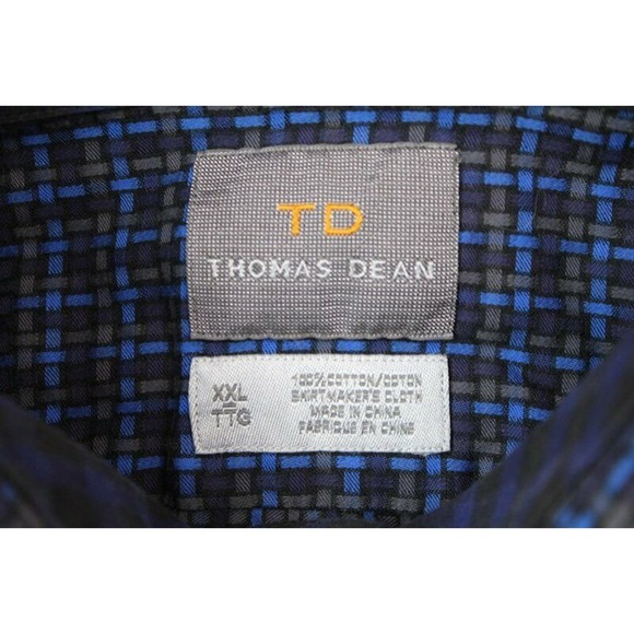 Thomas Dean Shirt Men's XXL Blue Long Sleeve Button Basketweave Print Flip cuff - Picture 7 of 9